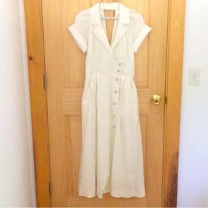 Maeve Anthropologie white collar button dress.